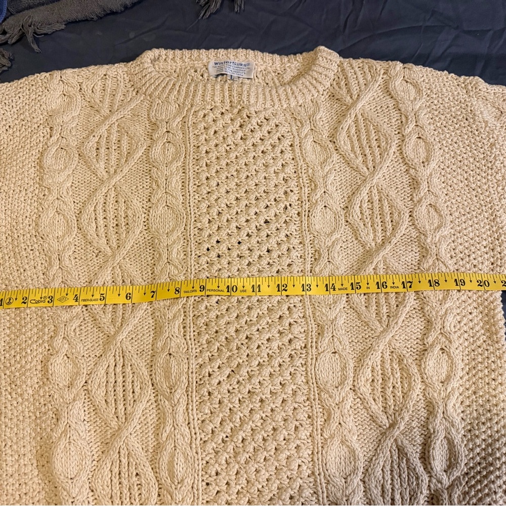 WinterSilks Women's Cable Knit Cream Sweater (2) - Picture 7 of 12